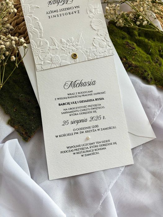 Tłoczone zaproszenia na chrzest/ komunię
