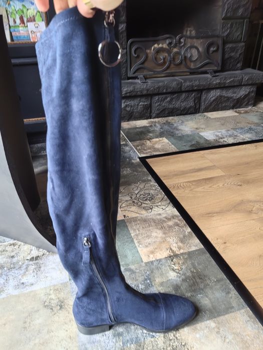 Muszkieterki zara, wysokie granatowe zamszowe buty