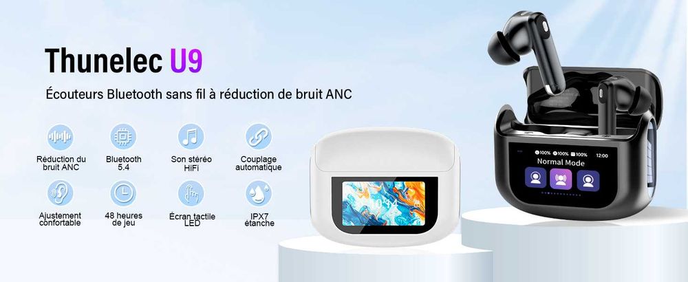 Fones  Bluetooth, 5.4 48H  com ecrã Led táctil multifunções