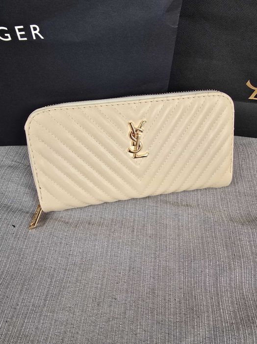 Damski portfel duży YSL kolory prążkowany Yves Saint premium