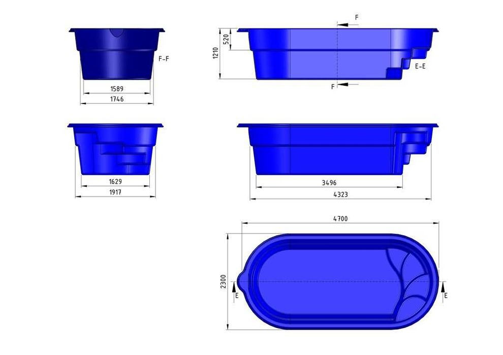 Basen 4,80 x 2,50 x 1,20 PREMIUM niebieski z laminatu PREMIUM