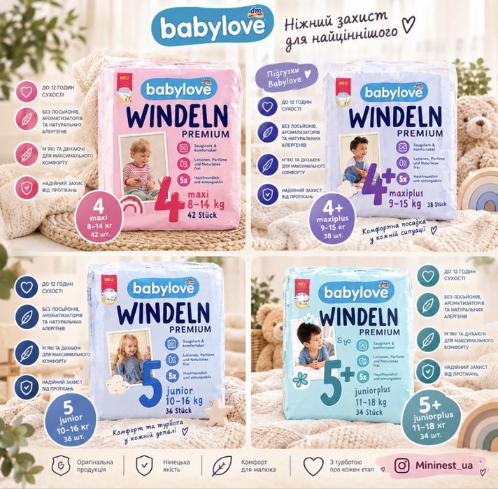 Підгузки Babylove Windeln Premium,нові