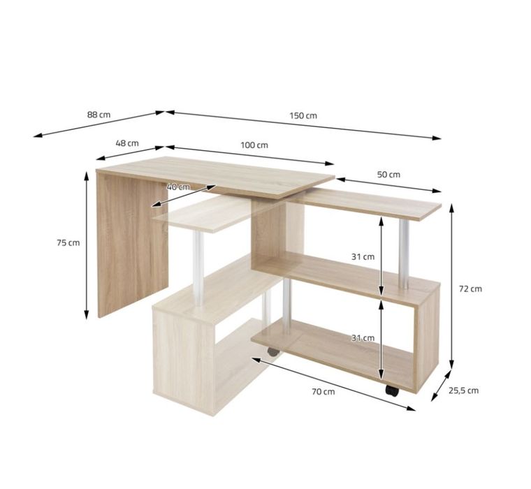 Secretária de madeira natural 150X88X75