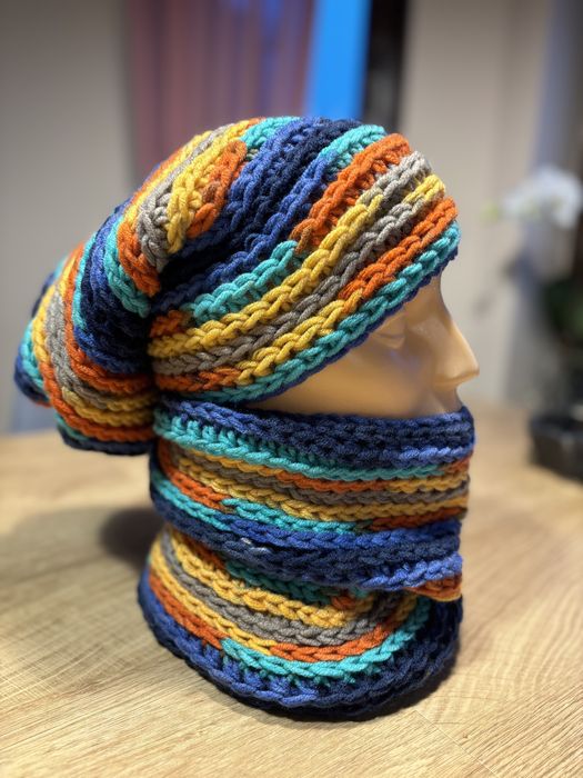 PROMOCJA!!! Czapka smerfetka boho i komin komplet