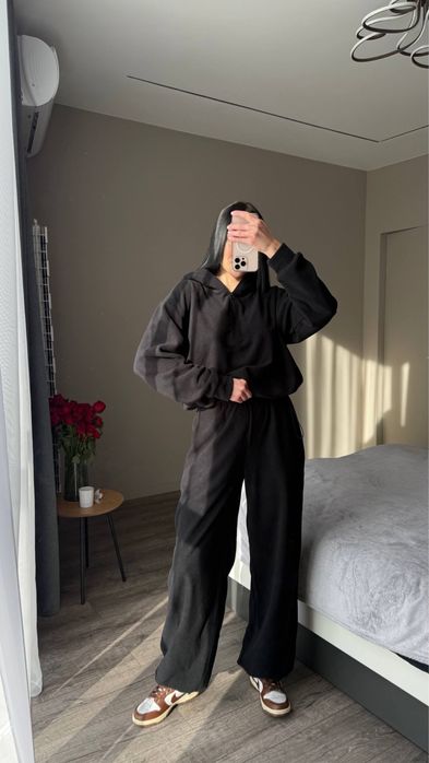 Женский зимний костюм ФЛИСОВЫЙ 42-46 коричневый свободный прямые штаны