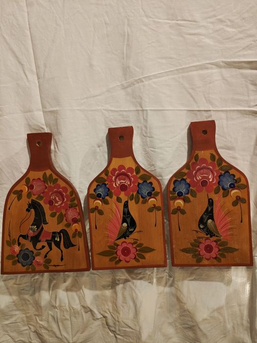 3 Rosyjskie deski do krojenia w stylu folk art vintage