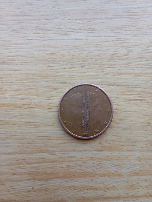 Moeda rara de 5 cêntimos Euro Países Baixos 2014 com erro de cunhagem