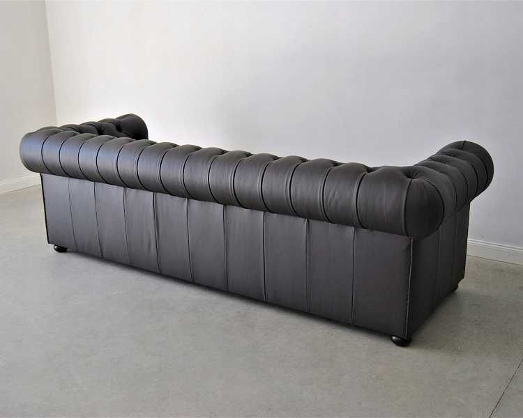 Pikowana Sofa Chesterfield Classic |4 osobowa| skóra naturalna | szara