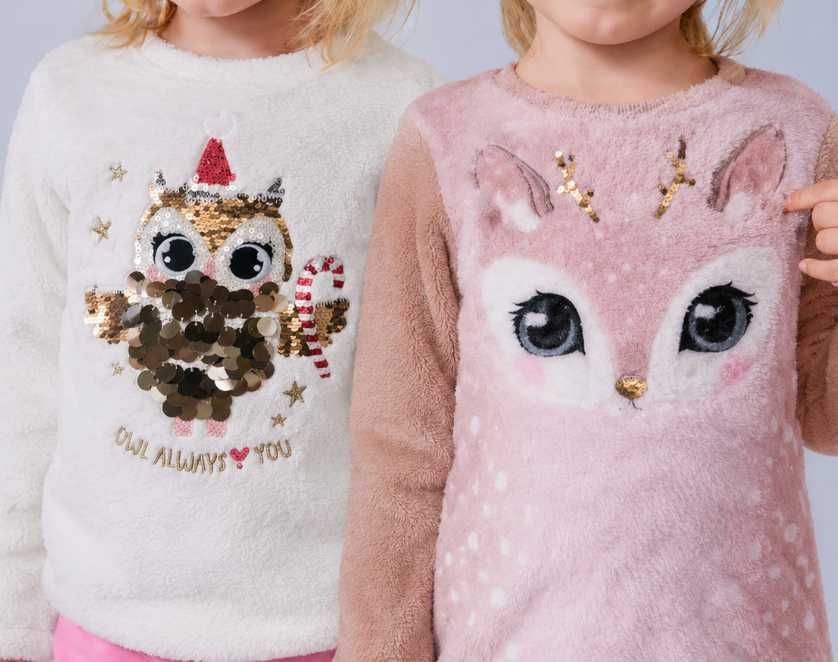HM sowa, sówka, Jelonek  2 bluzy ciepłe CEKINY