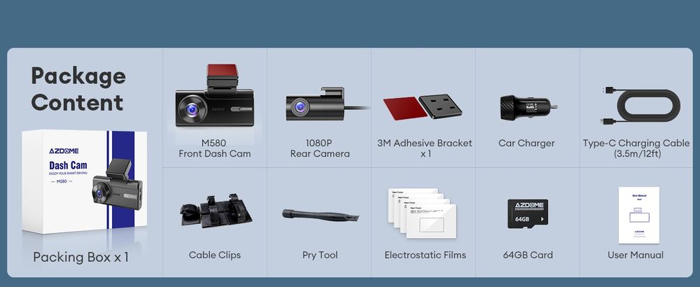 Kit 3 câmaras (frontal 5K traseira e cabine HD) azdome m580 + Cartão