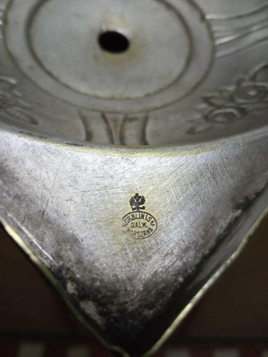 Посеребренный  подсвечник, высота 36 см.  Старина.