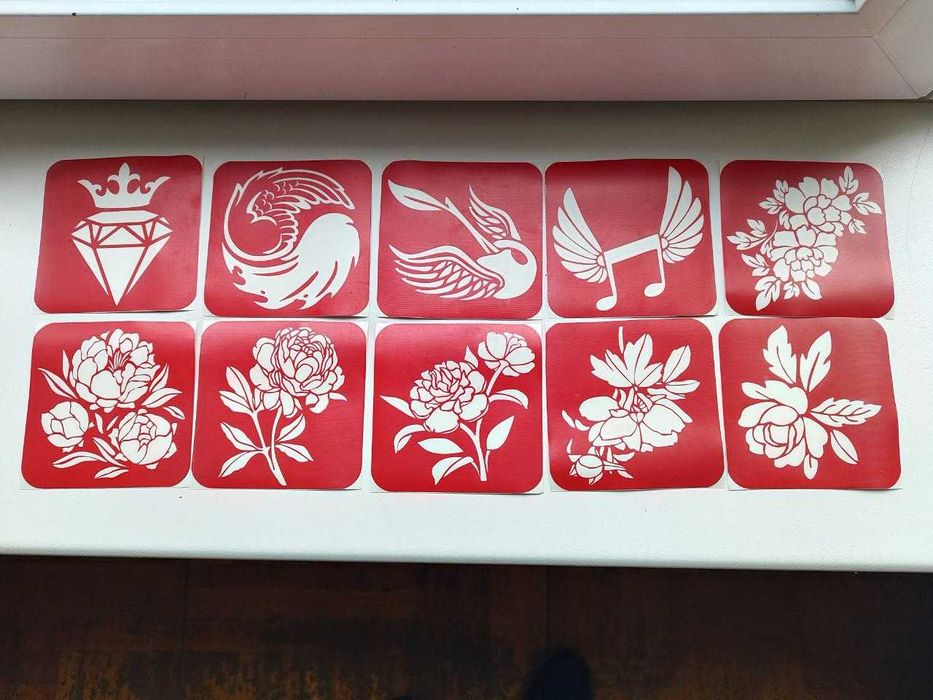 Набір трафаретів для біо-тату Fresh Tattoo квіти 10х10 см - 10 шт