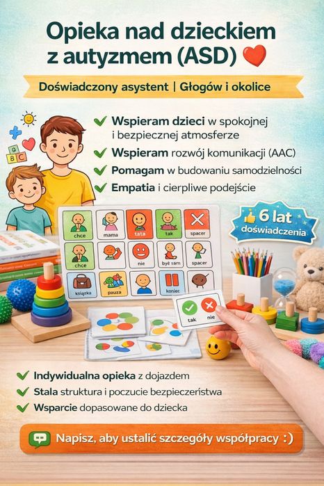 Opieka nad dzieckiem z autyzmem (ASD) – doświadczony asystent | Głogów i okolice