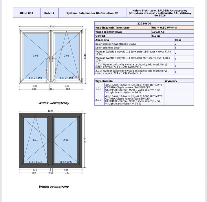 Nowe okna, salamander 82, antracyt/biały, 3 szyby, 5 szt