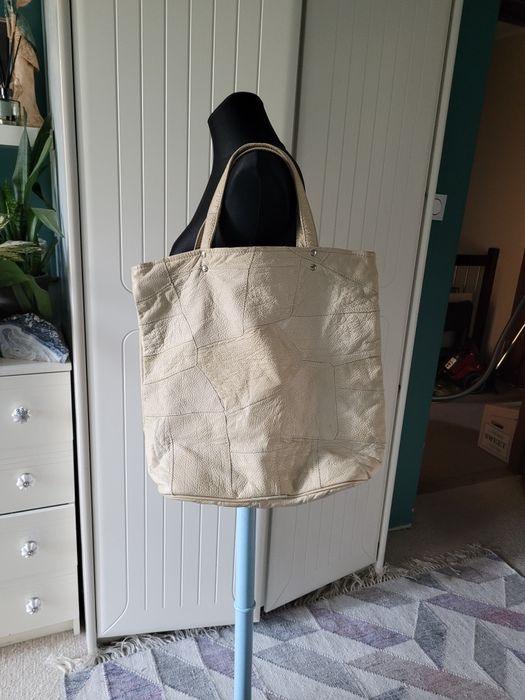 Torba ze skóry beżowa shopper vintage