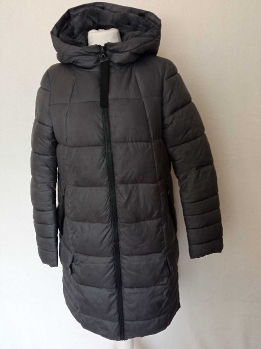 Fantasy długa kurtka damska zimowa z futerkiem r L