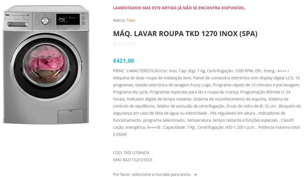 Máquina de lavar roupa 7KG Teka TKD 1270 washing machine 1200 RPM