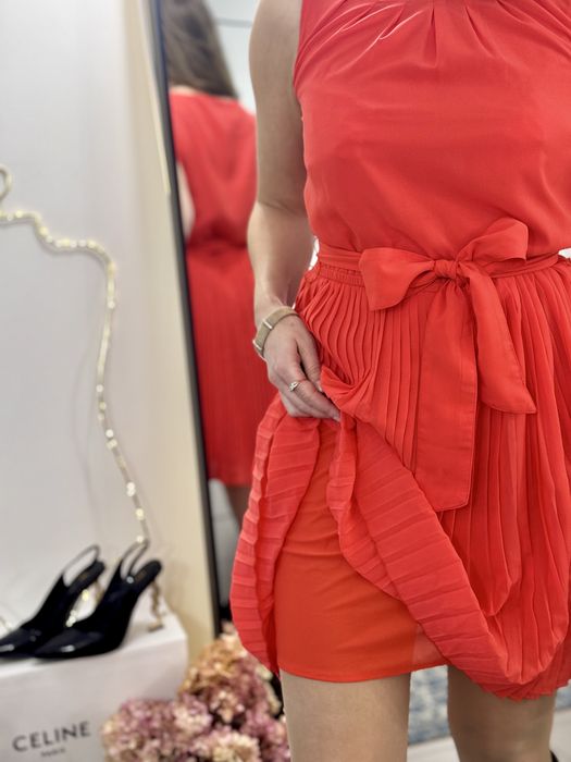 Czerwona sukienka plisowana ESPRIT 36 S Nowa kokarda elegancka święta