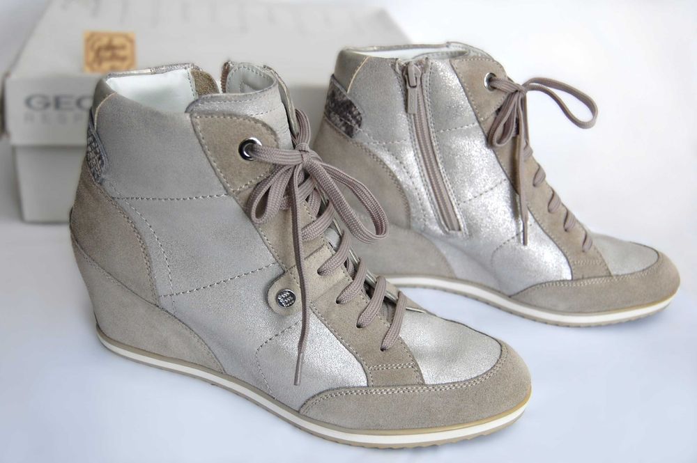 Nowe sneakersy damskie Geox D Illusion r.41 zamsz skóra srebrne szare