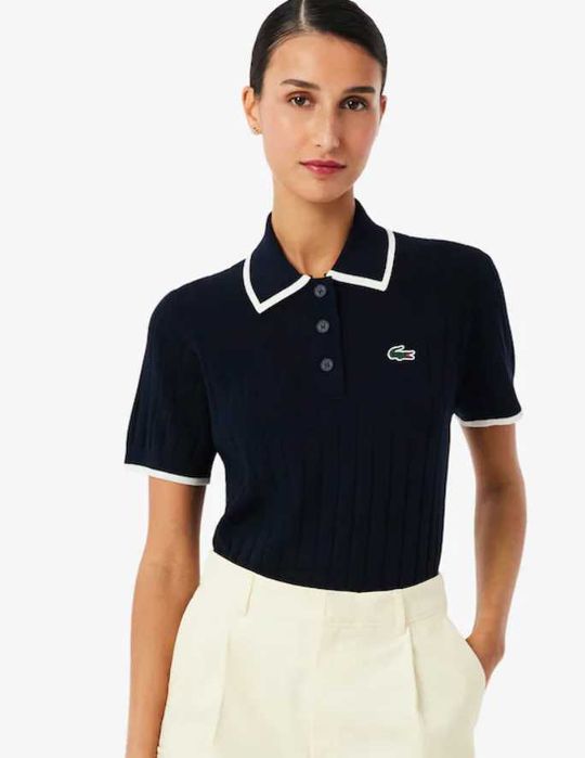 Футболка поло Lacoste XS-L біла і темно-синя