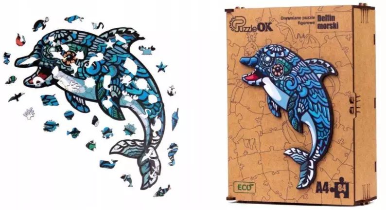 Puzzle Drewniane 84 Elementów. Delfin. Puzzleok. Nowy Produkt