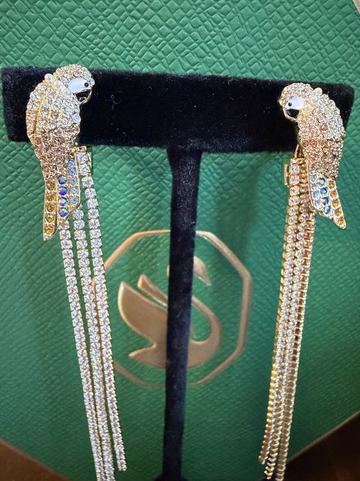 Kolczyki papugi z długimi ogonami sygn Swarovski