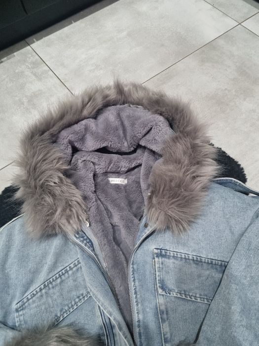 Zimowa kurtka jeansowa z kożuszkiem, futro, oversize
