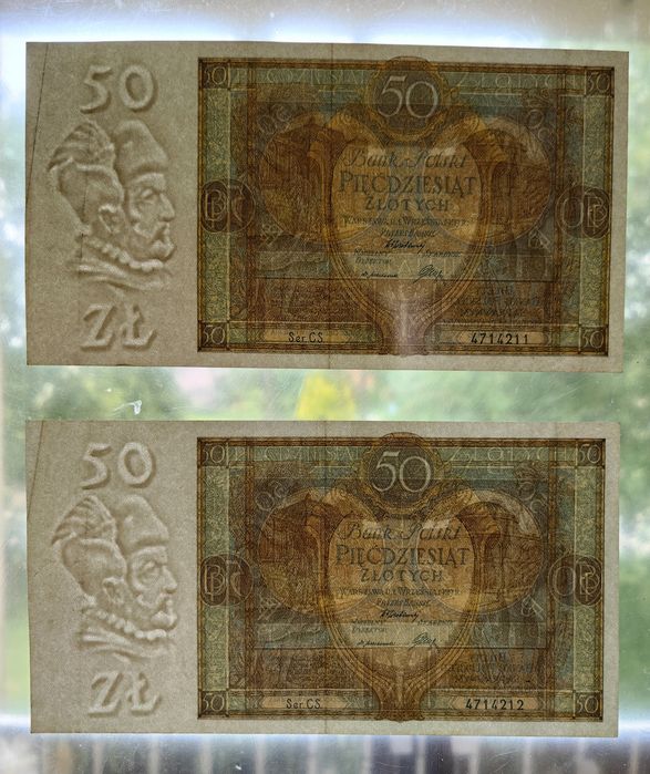 Zestaw 3x 50 zł 1929 + 20 zł 1948 r.