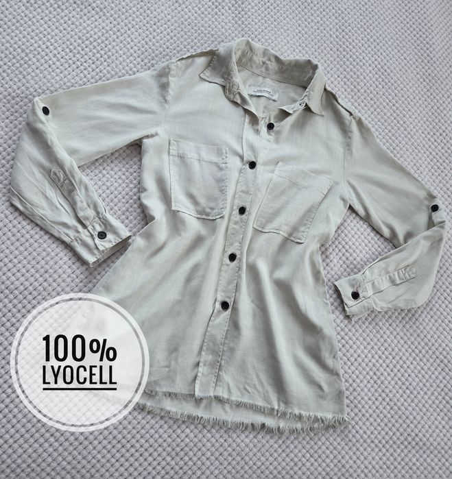 Nowa kremowa dłuższa koszula damska z regulowanymi rękawami lyocell 38