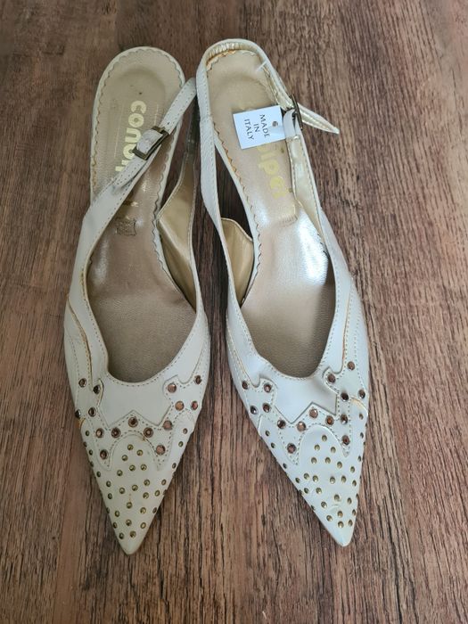 WŁOSKIE szpileczki roz.40 ze skórzaną wkładką