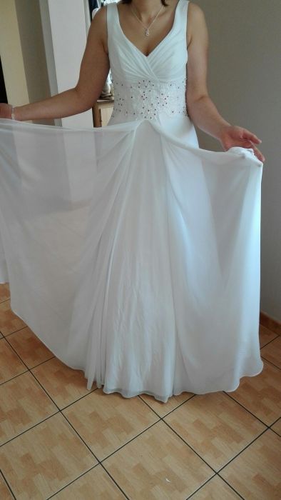 Sukienka ślubna roz 42 wzrost 179cm+6cm obcas kreacja Żannet +gratis