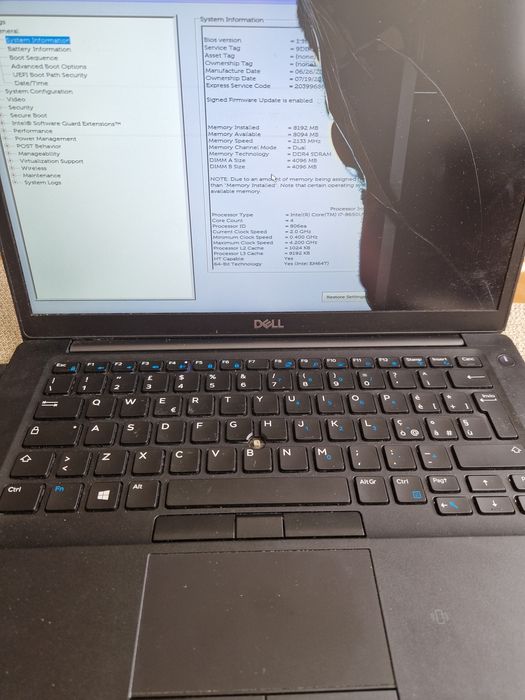 Intel i7-8650U ноутбук dell під відновлення або на запчастини Вмикається Дивіться всі фото