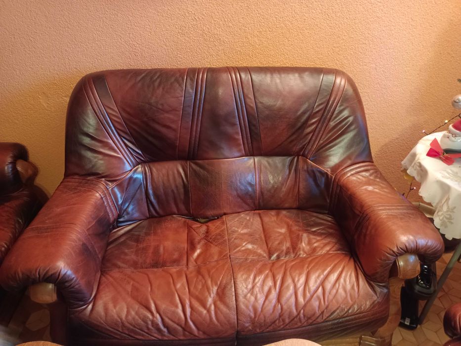 Brązowa kanapa "dwójka", skórzana sofa na dwie osoby