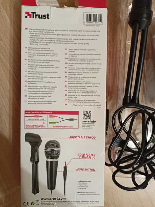 Mikrofon Trust z tripodem i kablem – jak nowy!