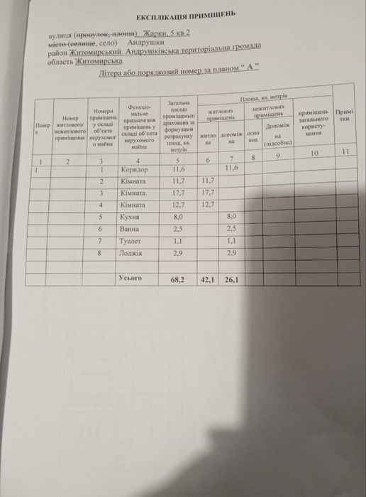 Продається 3-кімнатна квартира село Андрушки Житомирського району