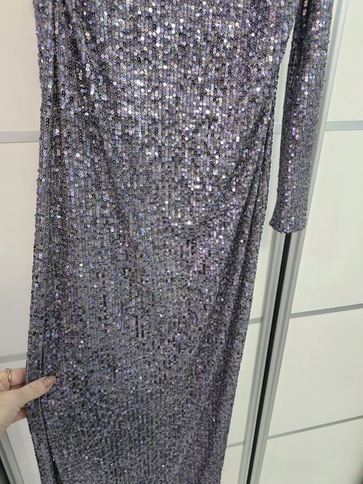 Cekinowa sukienka długa Pull&Bear S długi rękaw sylwester andrzejki