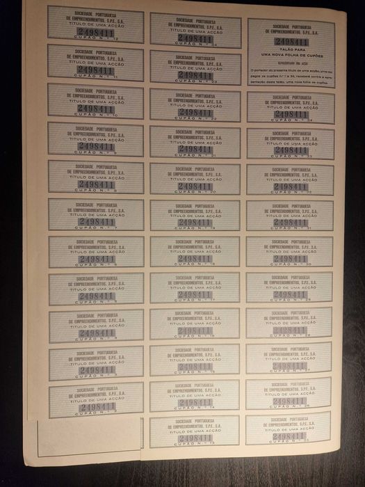 Títulos de Ações - Sociedade Portuguesa de Empreendimentos SPE, SA