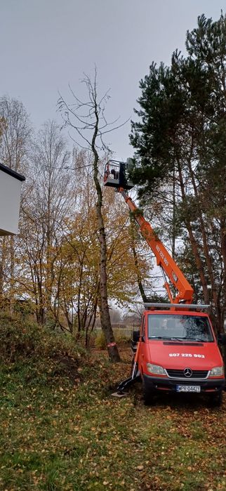 Podnosnik 20m, wycinka drzew, czyszczenie rynien, dachu. Mazowieckie.