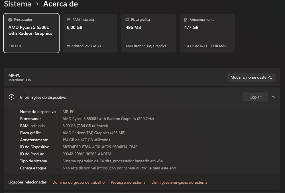 Portátil Huawei MateBook D15 AMD