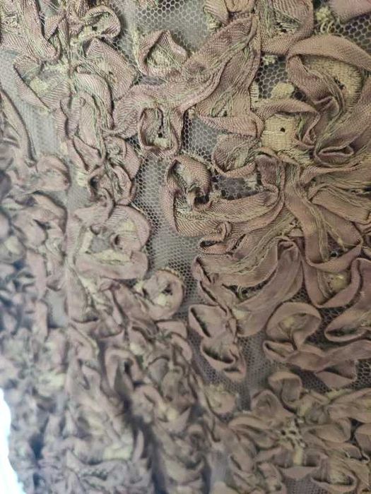 Vestido e jaqueta em renda e tule feito na costureira