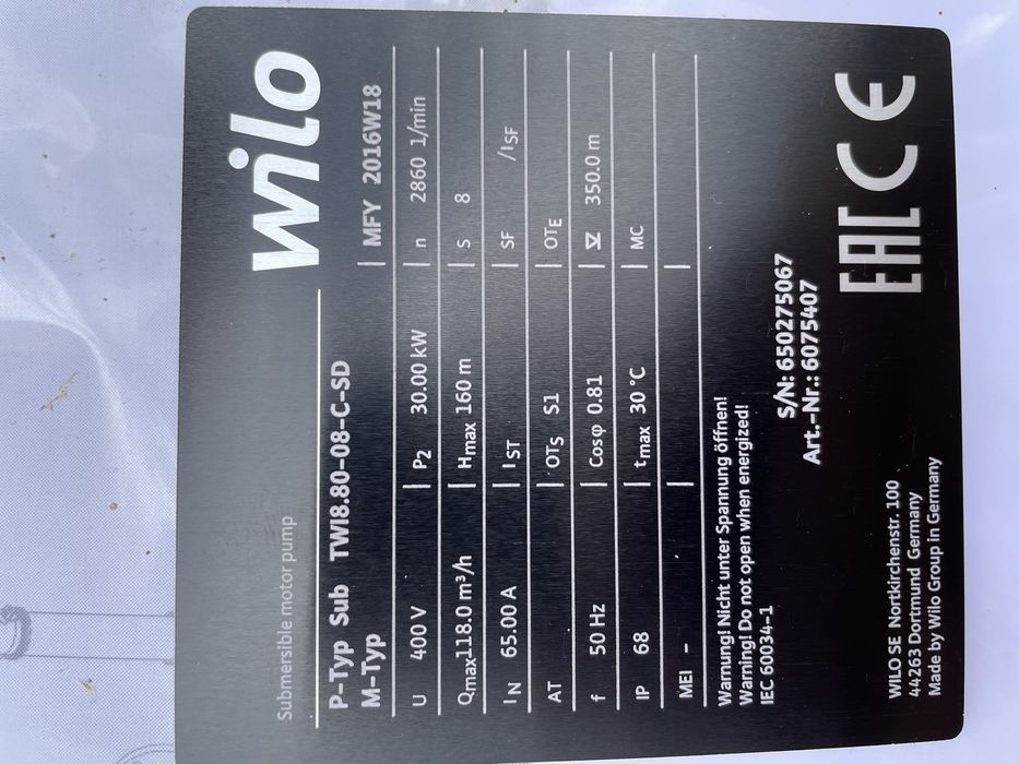 Pompa Głebinowa do nawadniania Wilo