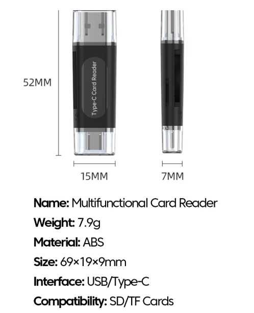 Uniwersalny czytnik kart pamięci SD i TF do USB oraz USB-C