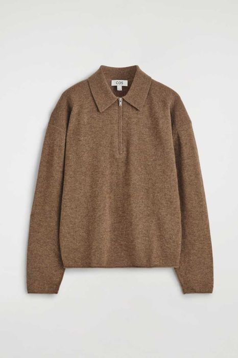 Поло COS Merino Wool Yak Zip-Up (Brown Melange) — Складський розпродаж