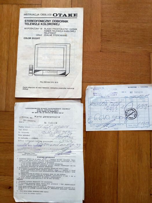 Otake - telewizor kolorowy, instrukcja obsługi, karta gwarancyjna