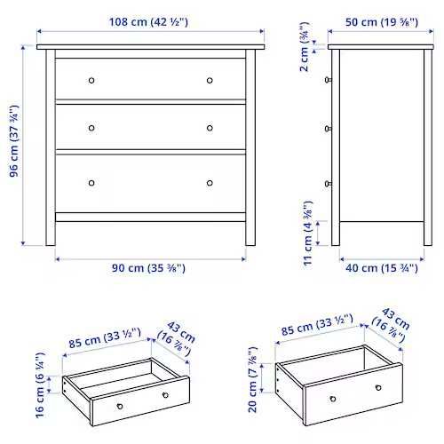 IKEA Hemnes komoda z 3 szufladami szara ,108x96x50cm-dostawa gr