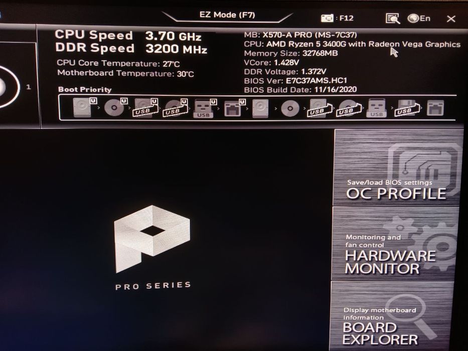 Iгровий ПК AMD Ryzen 5 3400G + 32GB DDR4 + MSI X570-A PRO