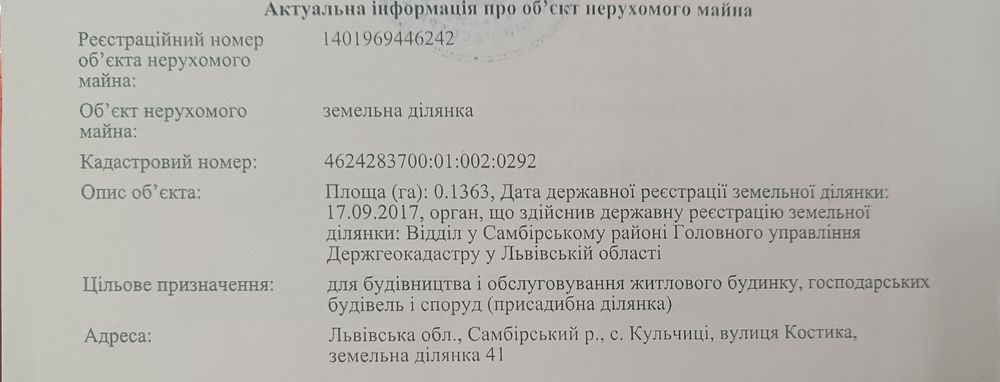 Продам земельну ділянку 0.13 га