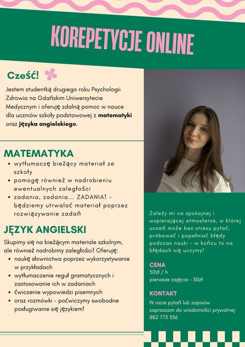 Korepetycje z j. angielskiego i matematyki