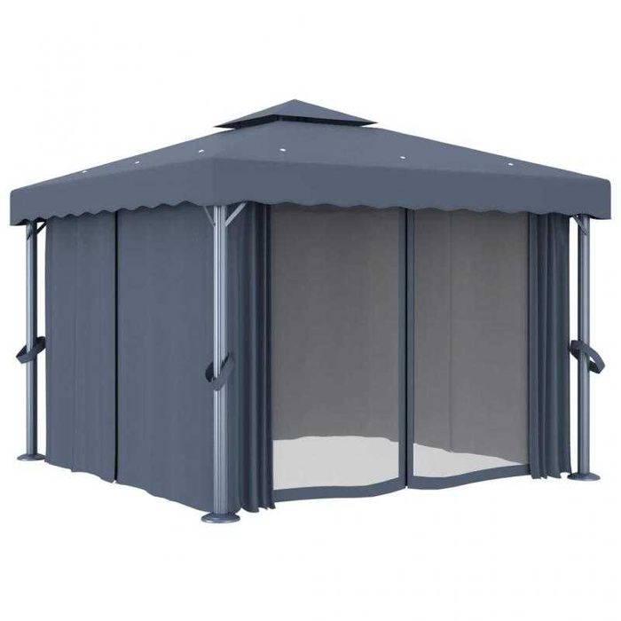 Pérgola com Cortinas e Luzes LED 3x3 m – Antracite