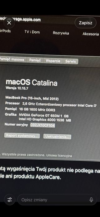 MacBook Pro 15" Mid 2012 | i7 | 16GB RAM | SSD 500GB | Sprawny